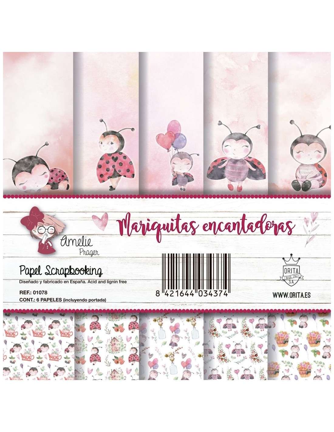 KIT DE PAPEL SCRAPBOOKING MARIQUITAS ENCANTADORAS (6 PAPELES)