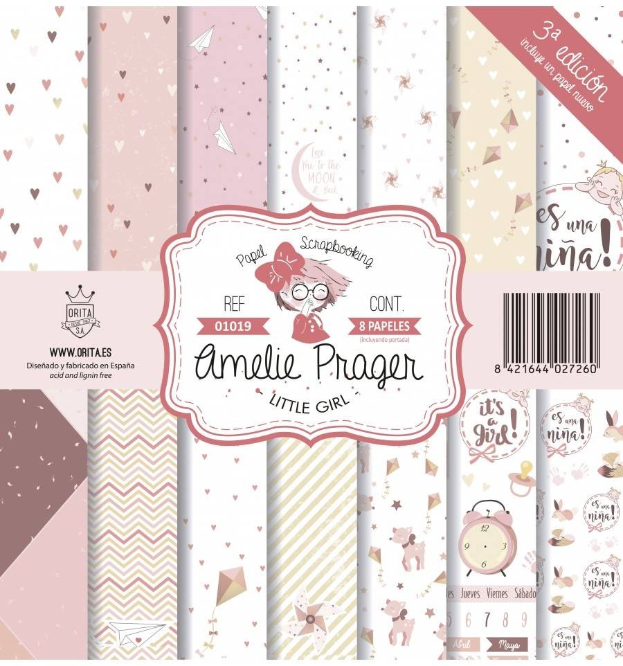 KIT DE PAPEL SCRAPBOOKING LITTLE GIRL (SET 8 PAPELES)