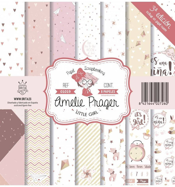 KIT DE PAPEL SCRAPBOOKING LITTLE GIRL (SET 8 PAPELES)