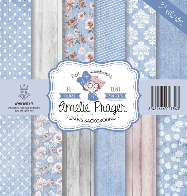 KIT DE PAPEL SCRAPBOOKING JEANS BACKGROUND (SET 7 PAPELES)