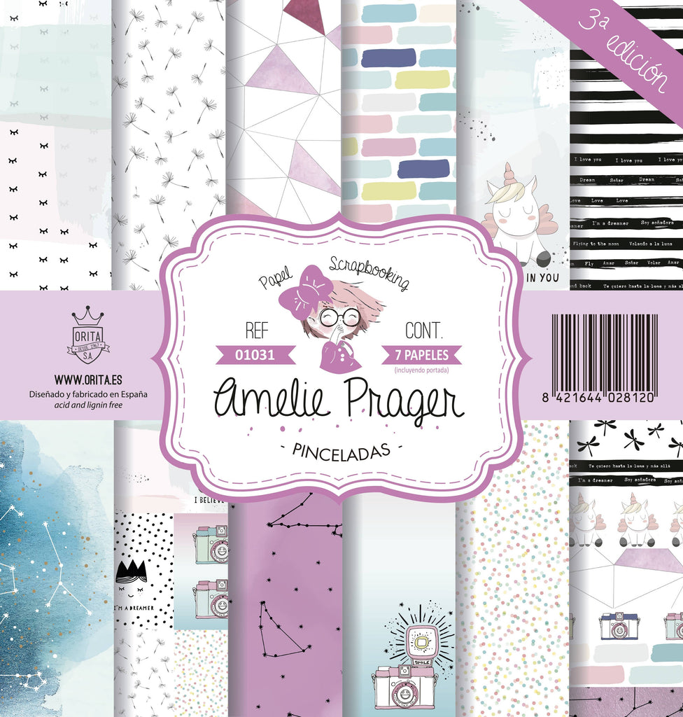 KIT DE PAPEL SCRAPBOOKING PINCELADAS (SET 7 PAPELES)