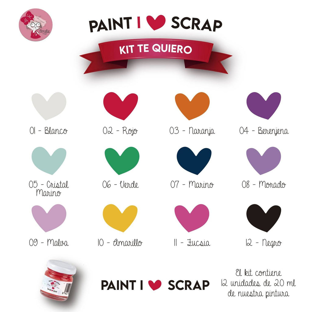 Kit Te Quiero - I Love Scrap ,12 colores de 20 ml chalk paint