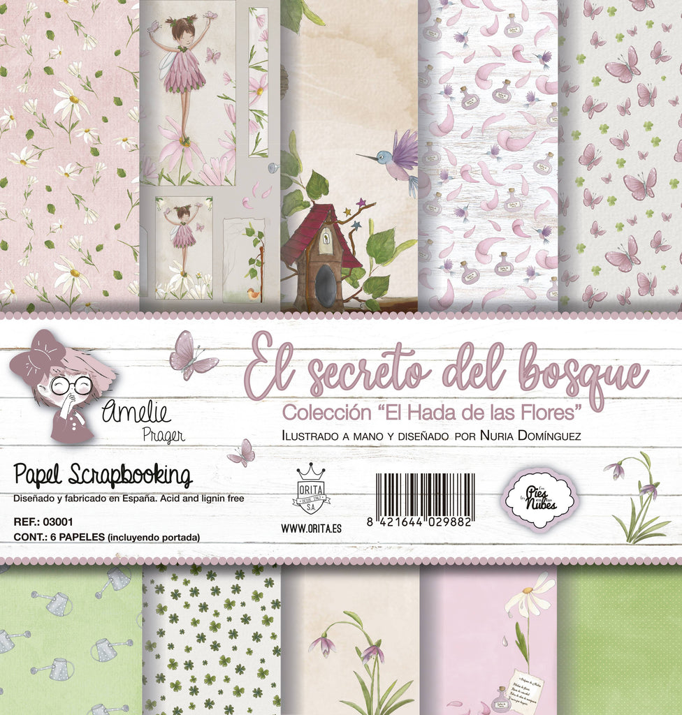 KIT DE PAPEL SCRAPBOOKING EL HADA DE LAS FLORES (SET 6 PAPELES)