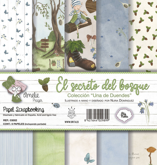 KIT DE PAPEL SCRAPBOOKING UNA DE DUENDES (SET 6 PAPELES)