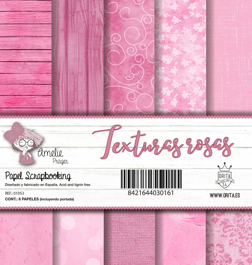 KIT DE PAPEL SCRAPBOOKING TEXTURAS ROSAS (SET 6 PAPELES)