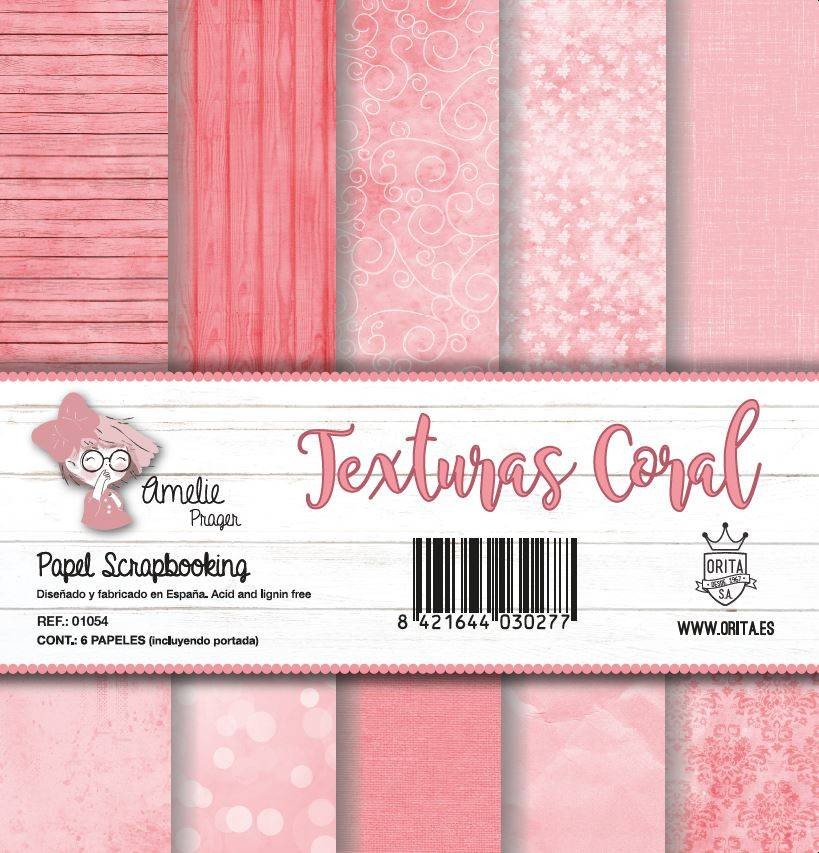 KIT DE PAPEL SCRAPBOOKING TEXTURAS CORAL (SET 6 PAPELES)