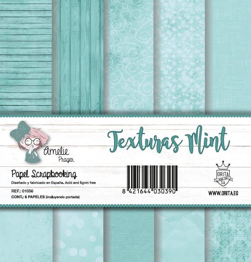 KIT DE PAPEL SCRAPBOOKING TEXTURAS MINT (SET 6 PAPELES)