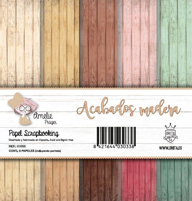 KIT DE PAPEL SCRAPBOOKING ACABADOS MADERA (SET 6 PAPELES)