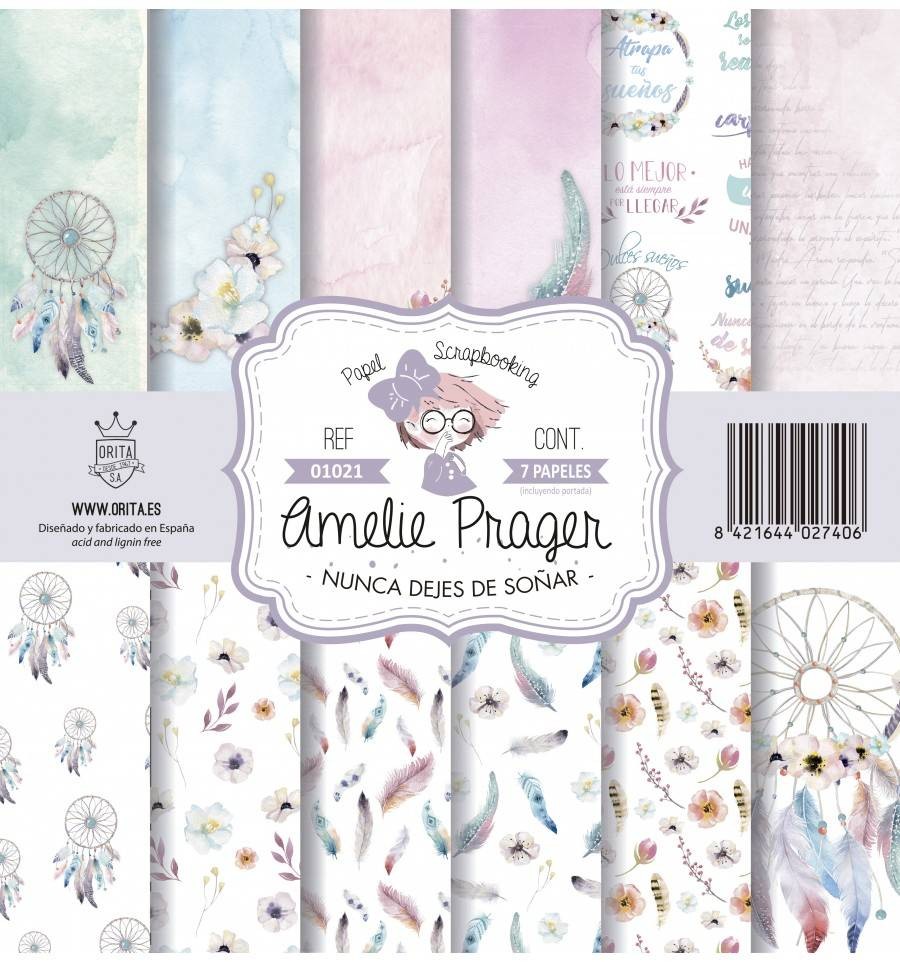 KIT DE PAPEL SCRAPBOOKING NUNCA DEJES DE SOÑAR (SET 7 PAPELES)