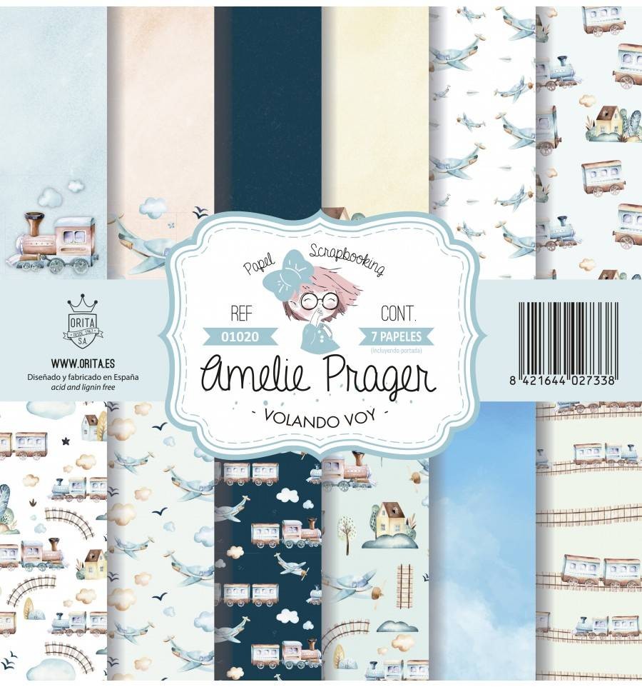 KIT DE PAPEL SCRAPBOOKING VOLANDO VOY (SET 7 PAPELES)