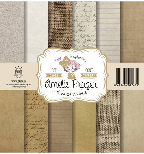 KIT DE PAPEL SCRAPBOOKING FONDOS VINTAGE (SET 7 PAPELES)