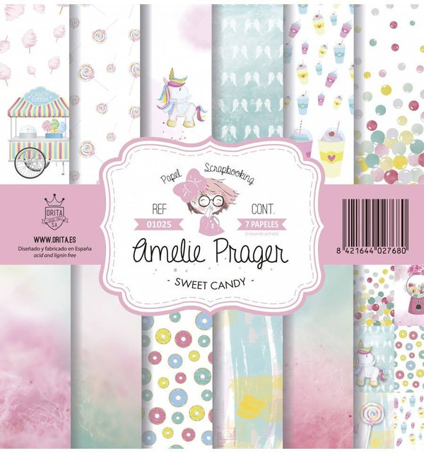 KIT DE PAPEL SCRAPBOOKING SWEET CANDY (SET 7 PAPELES)