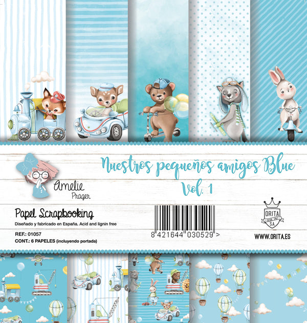 KIT DE PAPEL SCRAPBOOKING NUESTROS PEQUEÑOS AMIGOS BLUE VOL.1 (SET 6 PAPELES)