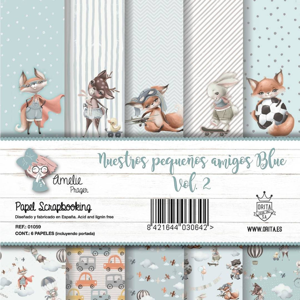 KIT DE PAPEL SCRAPBOOKING NUESTROS PEQUEÑOS AMIGOS BLUE VOL.2 (SET 6 PAPELES)