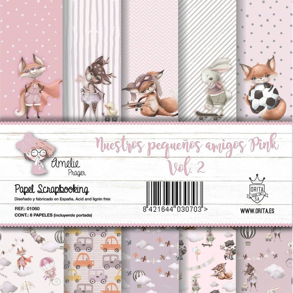 KIT DE PAPEL SCRAPBOOKING NUESTROS PEQUEÑOS AMIGOS PINK VOL.2 (SET 6 PAPELES)