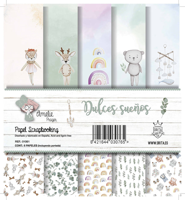 KIT DE PAPEL SCRAPBOOKING DULCES SUEÑOS (SET 6 PAPELES)