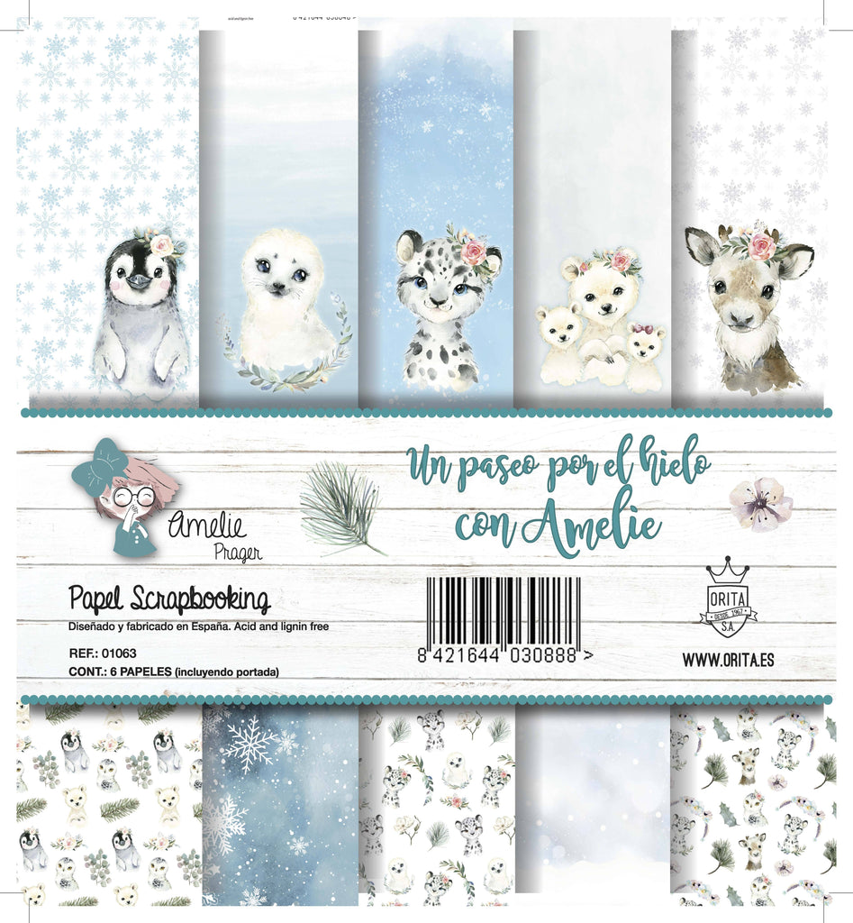 KIT DE PAPEL SCRAPBOOKING UN PASEO POR EL HIELO CON AMELIE (SET 6 PAPELES)