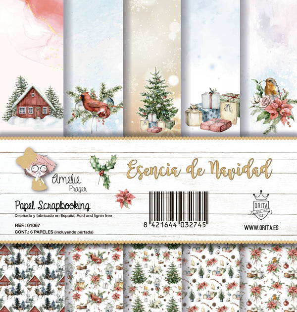 KIT DE PAPEL SCRAPBOOKING ESENCIA DE NAVIDAD (SET 6 PAPELES)