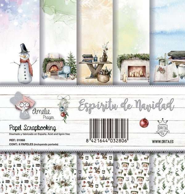 KIT DE PAPEL SCRAPBOOKING ESPÍRITU DE NAVIDAD (SET 6 PAPELES)