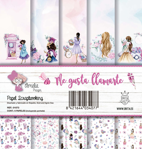 KIT DE PAPEL SCRAPBOOKING ME GUSTA LLAMARTE (6 PAPELES)