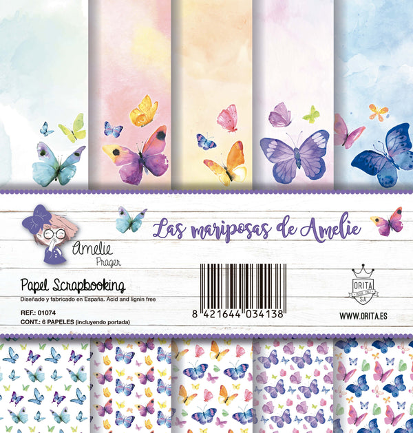 KIT DE PAPEL SCRAPBOOKING LAS MARIPOSAS DE AMELIE (6 PAPELES)