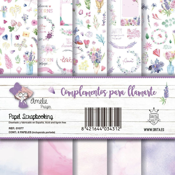 KIT DE PAPEL SCRAPBOOKING COMPLEMENTOS PARA LLAMARTE (6 PAPELES)