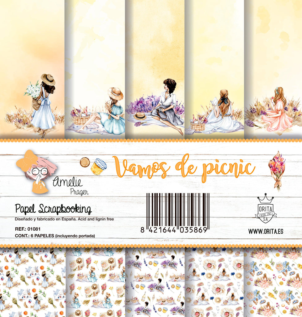 KIT DE PAPEL SCRAPBOOKING VAMOS DE PICNIC (6 PAPELES)