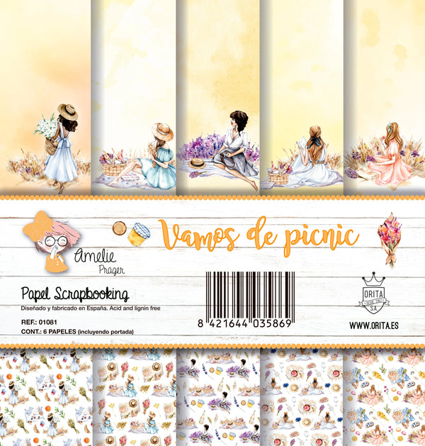 KIT DE PAPEL SCRAPBOOKING VAMOS DE PICNIC (6 PAPELES)