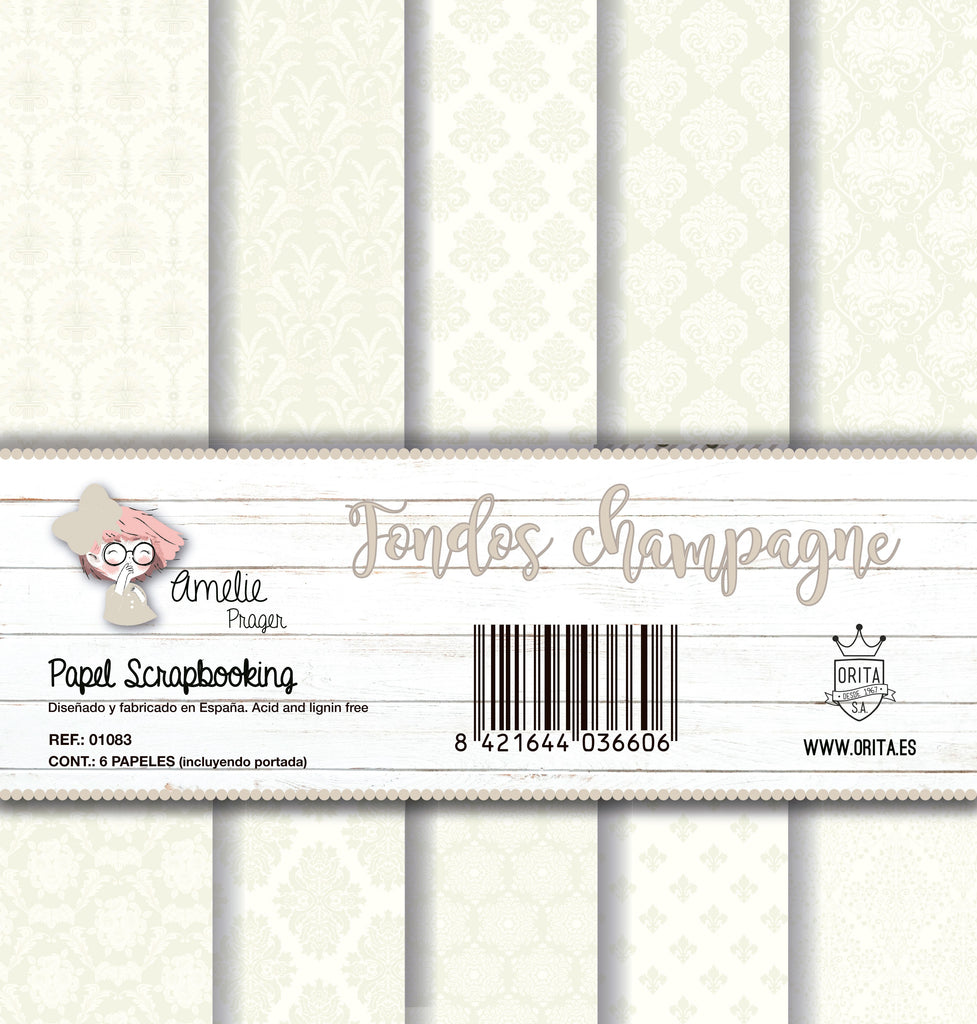 KIT DE PAPEL SCRAPBOOKING FONDOS CHAMPAGNE (6 PAPELES)