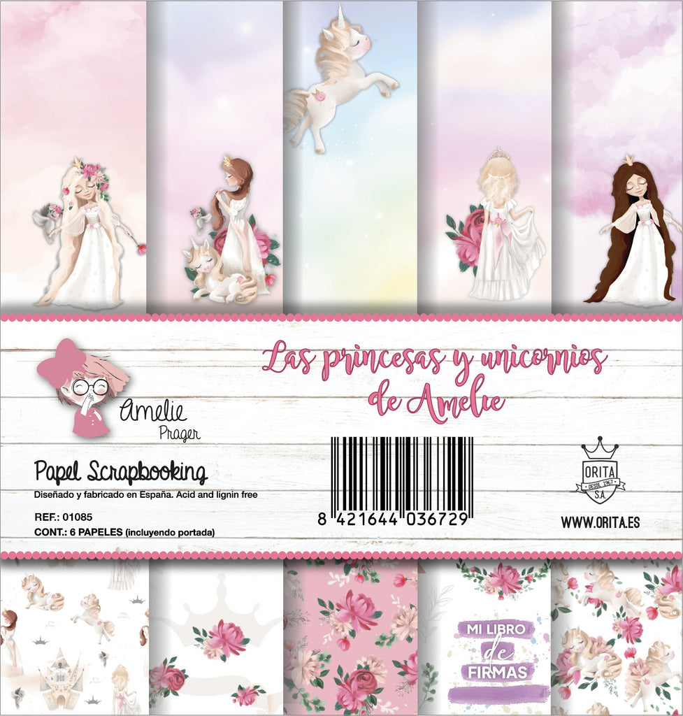 KIT DE PAPEL SCRAPBOOKING LAS PRINCESAS Y UNICORNIOS DE AMELIE (6 PAPELES)