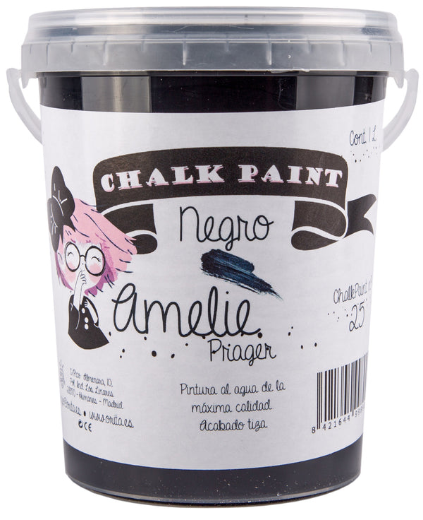 1 Litro Pintura Tiza Chalk Paint 25 Negro Amelie Prager